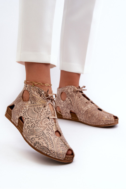 Raštuoti odiniai kulkšnies batai Maciejka 03426-02 Beige
