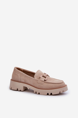 Zomšiniai moteriški mokasinai su puošmena D&A TW117 Beige 2