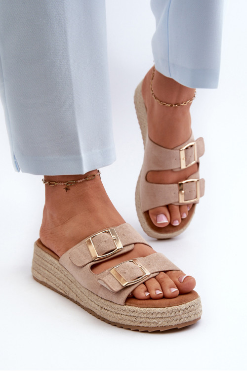 Moteriškos šlepetės su pynimo Eco Suede Beige Zaloemi