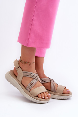 Lengvi moteriški patogūs Velcro sandalai Beige Ceclea