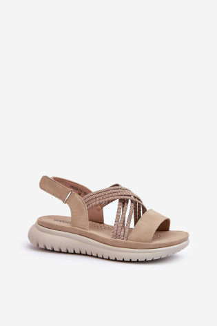 Lengvi moteriški patogūs Velcro sandalai Beige Ceclea 2