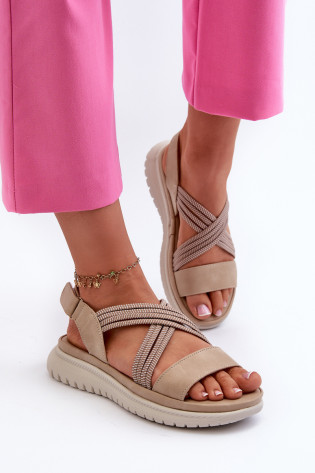 Lengvi moteriški patogūs Velcro sandalai Beige Ceclea