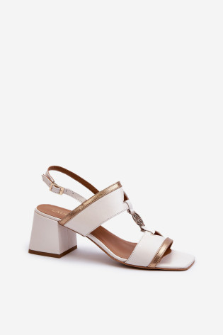 Odiniai elegantiški sandalai ant bloko Laura Messi 2768, balti 2