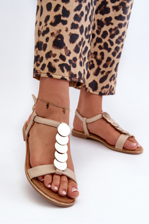 Moteriškos plokščios basutės, pagamintos iš Eco Leather Beige Jeritellia
