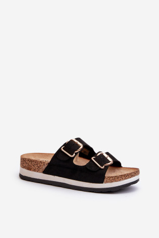 Moteriškos platformos šlepetės su sagtimis Eco Suede Black Ursila