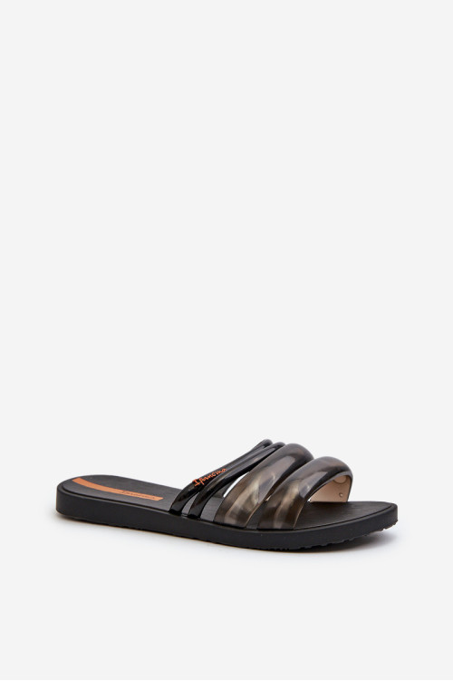 Moteriškos plokščios guminės šlepetės 26727 Ipanema Puffer Tiras Fem Black