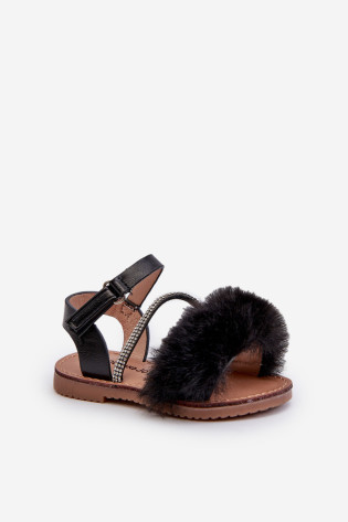Vaikiškos Velcro basutės su kailiuku, Black Rosavere
