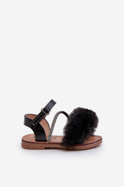 Vaikiškos Velcro basutės su kailiuku, Black Rosavere