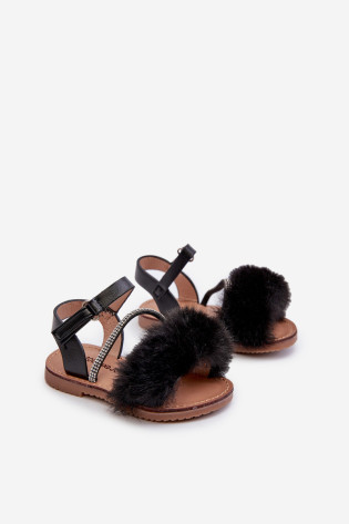 Vaikiškos Velcro basutės su kailiuku, Black Rosavere
