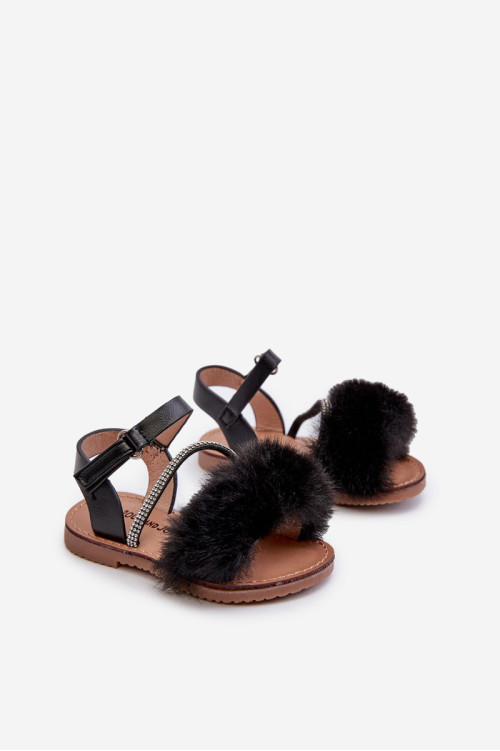 Vaikiškos Velcro basutės su kailiuku, Black Rosavere