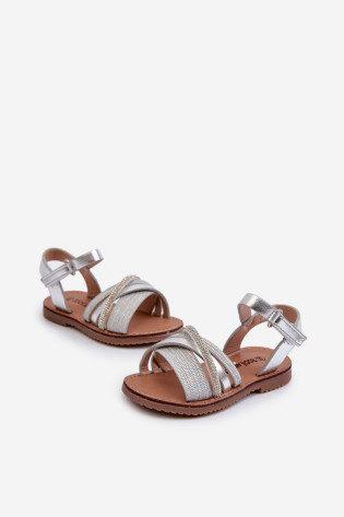 Blizgantys vaikiški, sidabriniai, lipnūs sandalai Delphina
