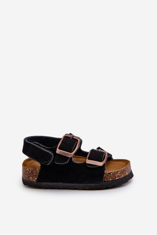 Vaikiški basutės ant kamštinės platformos, užsegamos Velcro, Black Rorria