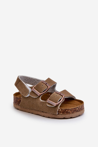 Vaikiški basutės ant kamštienos platformos, užsegamos Velcro, Khaki Rorria