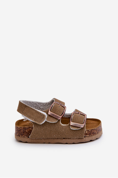 Vaikiški basutės ant kamštienos platformos, užsegamos Velcro, Khaki Rorria