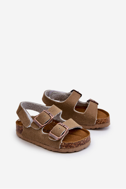 Vaikiški basutės ant kamštienos platformos, užsegamos Velcro, Khaki Rorria