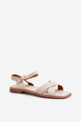 Plokšti moteriški sandalai iš ekologiškos odos S.Barski KV27-003 Beige 2