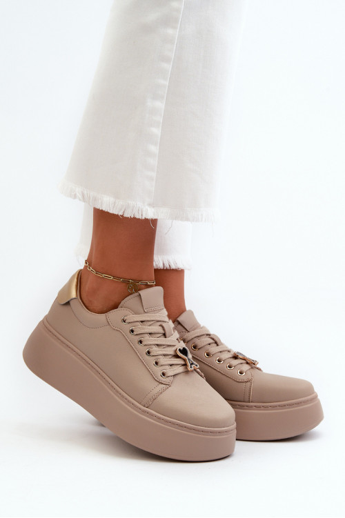 Moteriški odiniai sportbačiai ant platformos Beige Vinceza 66700