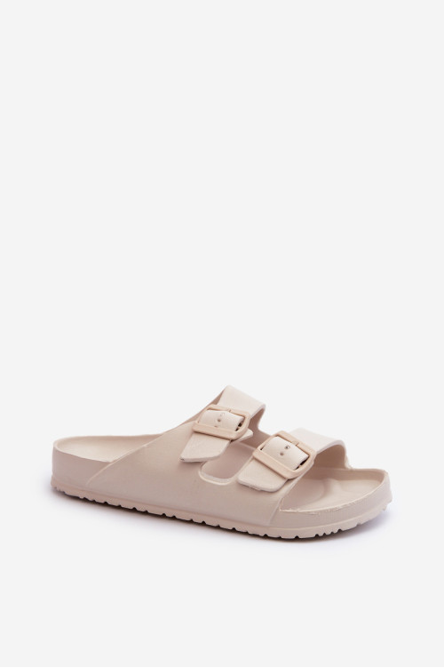 Moteriškos putplasčio šlepetės su sagtimis Beige Luciene