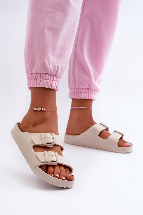 Moteriškos putplasčio šlepetės su sagtimis Beige Luciene