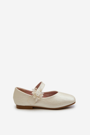 Vaikiški blizgantys balerinos bateliai su Velcro užsegimu, Beige Jeylin