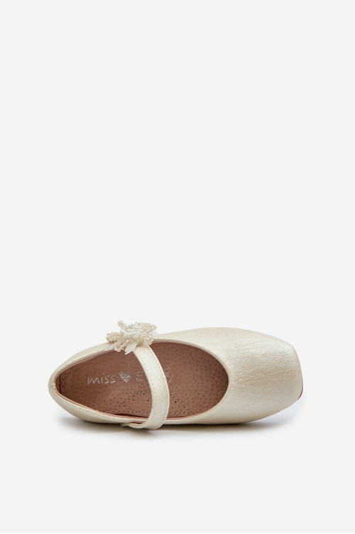 Vaikiški blizgantys balerinos bateliai su Velcro užsegimu, Beige Jeylin