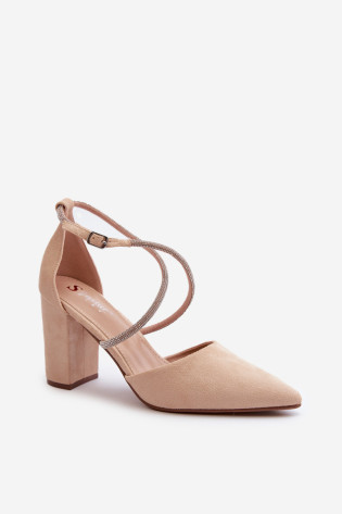 Eco Suede aukštakulniai siurbliai su smėlio spalvos Lagra kubiniais cirkoniais 2