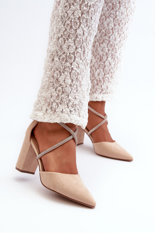 Eco Suede aukštakulniai siurbliai su smėlio spalvos Lagra kubiniais cirkoniais