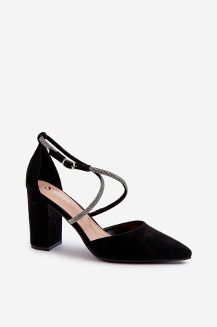 Eco Suede aukštakulniai pompos su kubiniais cirkoniais, Black Lagra 2