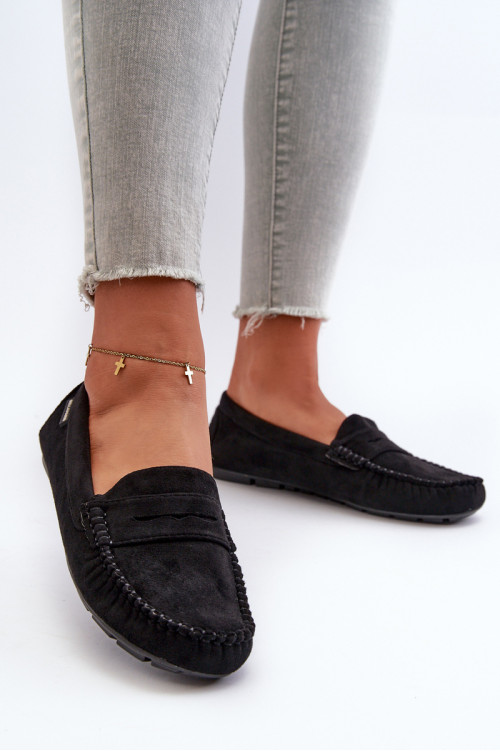 Moteriški mokasinai, pagaminti iš „Eco Suede“ juodos spalvos „Rerceria“.