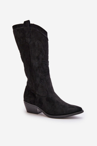 Moteriški žemakulniai kaubojiški batai, pagaminti iš Eco Suede Black Ligelia 2