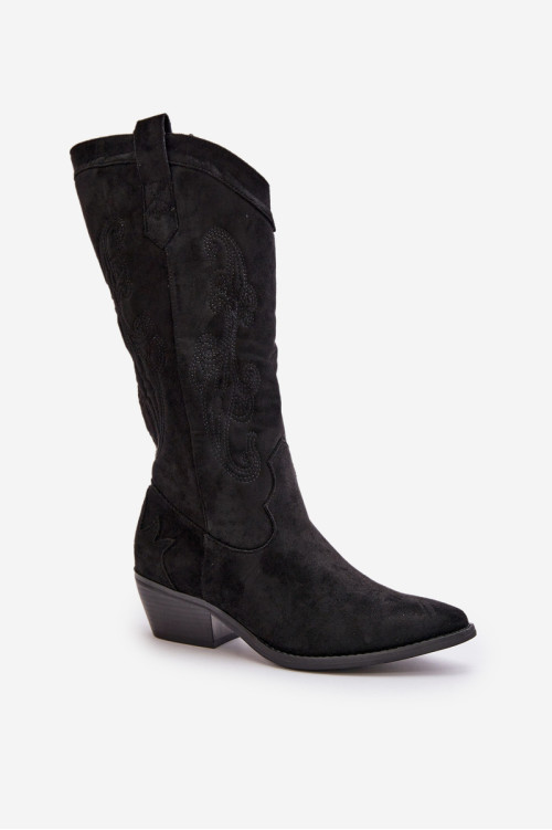 Moteriški žemakulniai kaubojiški batai, pagaminti iš Eco Suede Black Ligelia