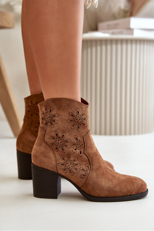 Auliniai batai su ažūriniu viršumi ant aukšto kulno, Eco Suede Brown, Nevishiia