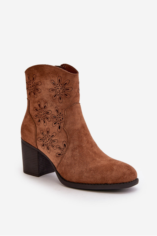 Auliniai batai su ažūriniu viršumi ant aukšto kulno, Eco Suede Brown, Nevishiia