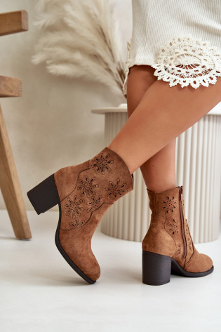 Auliniai batai su ažūriniu viršumi ant aukšto kulno, Eco Suede Brown, Nevishiia