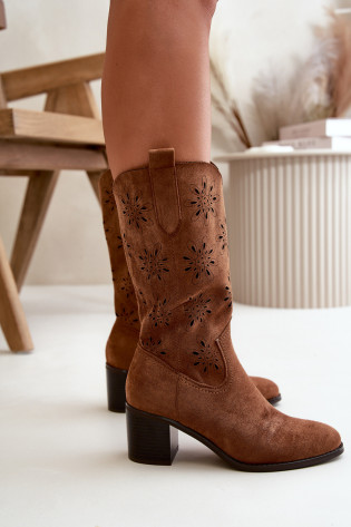 Moteriški ažūriniai batai iki vidurio, pagaminti iš Eco Suede Brown Nevilos
