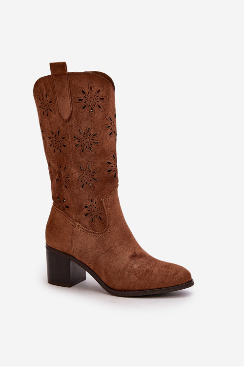 Moteriški ažūriniai batai iki vidurio, pagaminti iš Eco Suede Brown Nevilos
