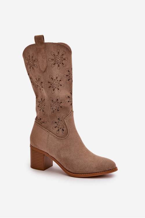Moteriški ažūriniai batai iki vidurio, pagaminti iš Eco Suede Beige Nevilos