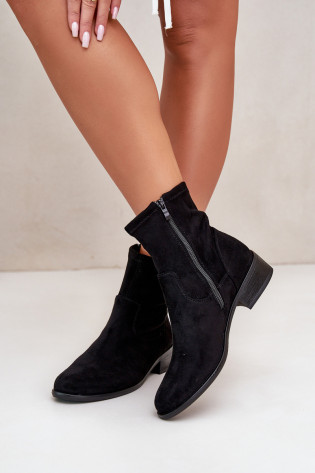 Moteriški kulkšnies batai užsegami užtrauktuku su dekoratyvine detale, Eco Suede Black Lerioria