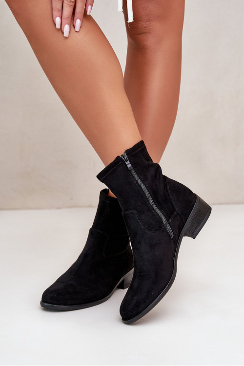 Moteriški kulkšnies batai užsegami užtrauktuku su dekoratyvine detale, Eco Suede Black Lerioria