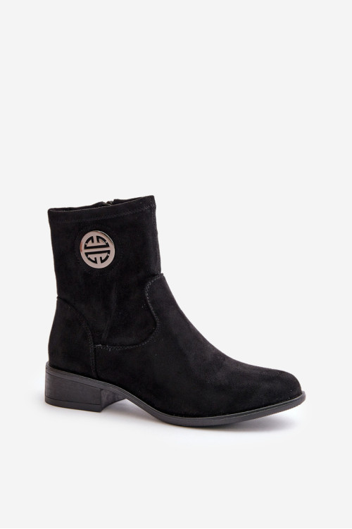 Moteriški kulkšnies batai užsegami užtrauktuku su dekoratyvine detale, Eco Suede Black Lerioria