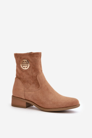 Moteriški kulkšnies batai, užsegami užtrauktuku su dekoratyvine detale Eco Suede Beige Lerioria 2