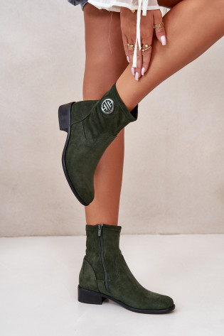 Moteriški kulkšnies batai užsegami užtrauktuku su dekoratyvine detale, Eco Suede Green Lerioria