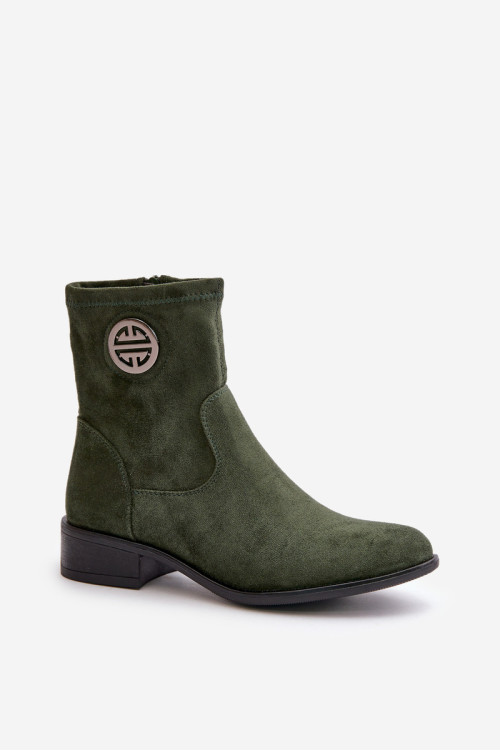 Moteriški kulkšnies batai užsegami užtrauktuku su dekoratyvine detale, Eco Suede Green Lerioria