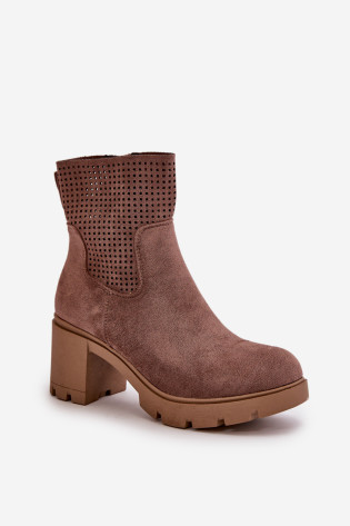Moteriški kulkšnies batai ant aukšto kulno, užsegami užtrauktuku, Eco Suede Brown Rashmi 2