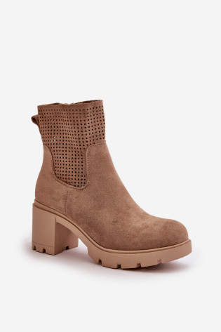 Moteriški aukštakulniai batai su užtrauktuku, smėlio spalvos Eco Suede Rashmi 2