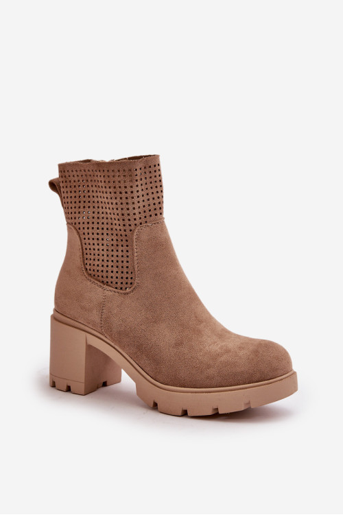 Moteriški aukštakulniai batai su užtrauktuku, smėlio spalvos Eco Suede Rashmi