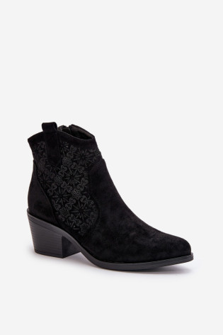 Ažūriniai kaubojiški batai su užtrauktuku Eco Suede Black S.Barski HY42-944 2