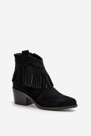 Moteriški kaubojiški batai su užtrauktuku Eco Suede Black S.Barski HY42-127