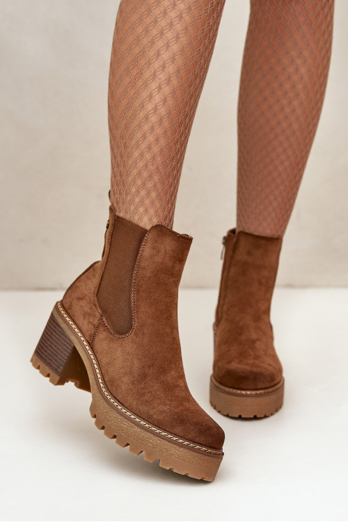 Moteriški izoliuoti batai ant aukšto kulno Eco Suede Brown Irissinae