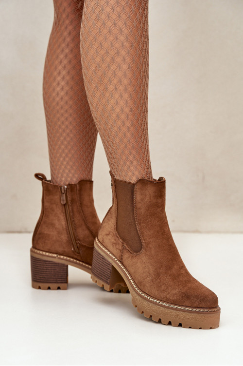 Moteriški izoliuoti batai ant aukšto kulno Eco Suede Brown Irissinae